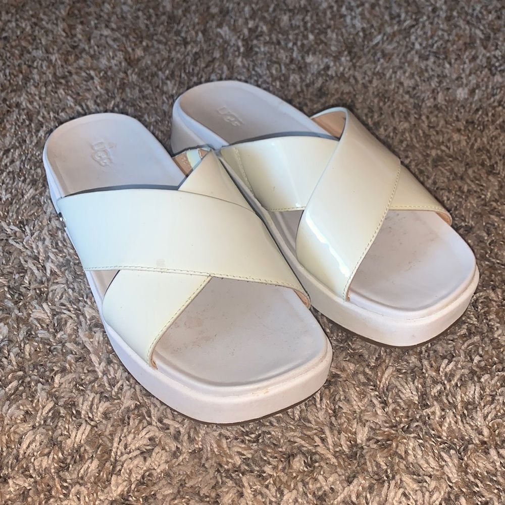 UGG white platform sandals, size 7.